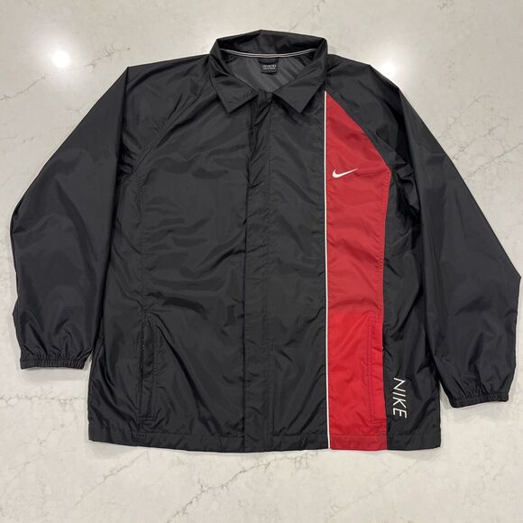 Nike Sz L Vintage Black Red Stripe Jacket Embroidered Spellout Zip Nylon Track - Picture 1 of 12